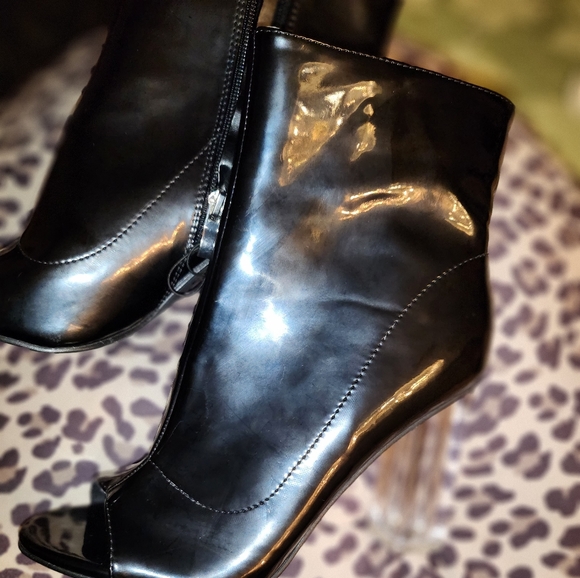 Yoki PVC transparent black chunky heel peep toe ankle bootie Size 9 - Picture 3 of 7